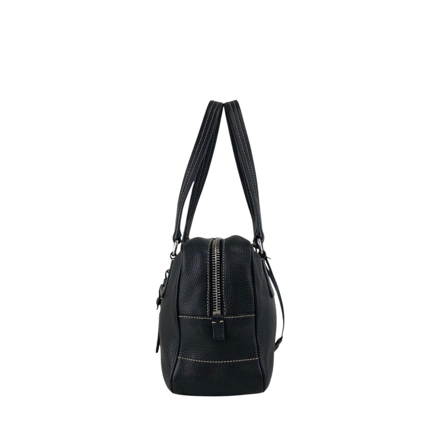 PRADA Logo Embossed Small Boston bag Handbag Black Vintage wuztbm