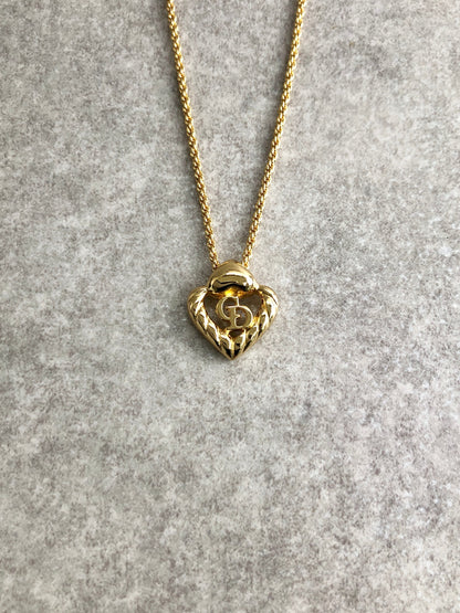 Christian Dior CD Logo Heart Motif Necklace Gold Vintage zck2u4