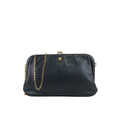 CELINE Triomphe Metal Clasp Chain Shoulder bag Black Vintage nc5c3h