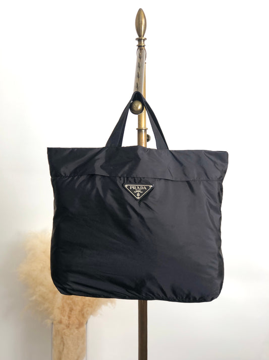 PRADA Tessuto Triangle Logo Handbag Black Vintage w5jss8