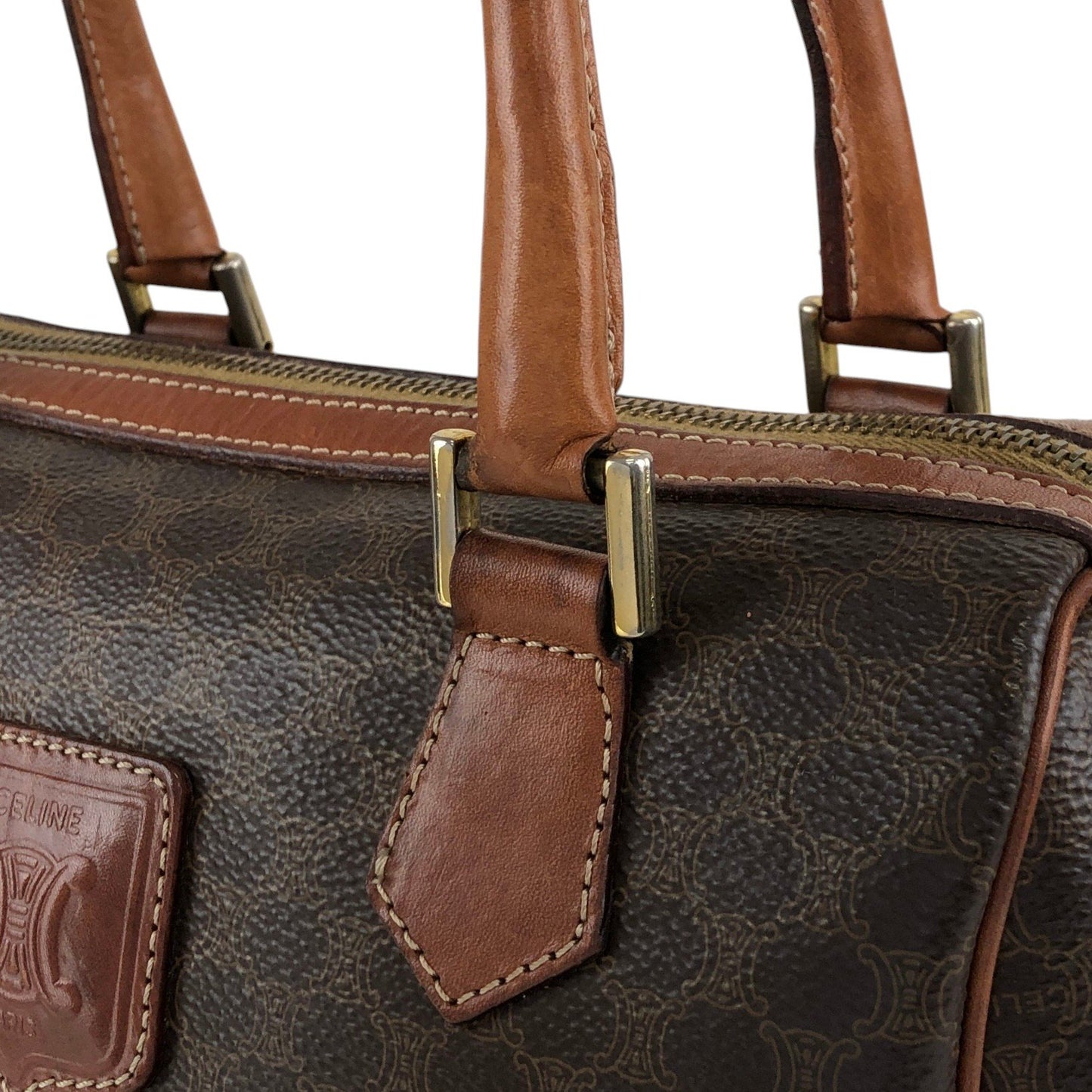 CELINE Macadam Blason Small Boston bag Handbag Brown Vintage 3wak2v
