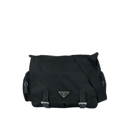 PRADA Tessuto Triangle Logo Side Pocket  Shoulder bag Black Vintage kedmv3
