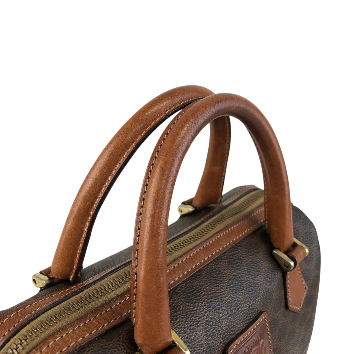 CELINE Macadam Two-way Handbag Shoulder bag Brown Vintage jymunw
