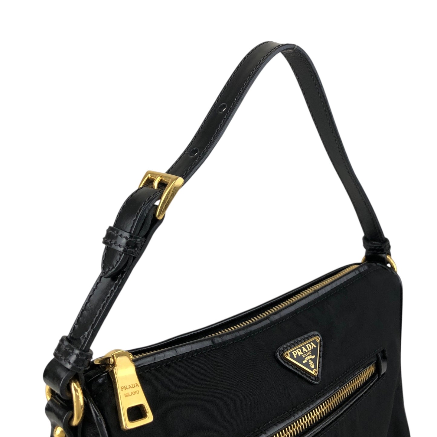 PRADA Tessuto Triangle Logo Small Handbag Black Vintage 6tgg77