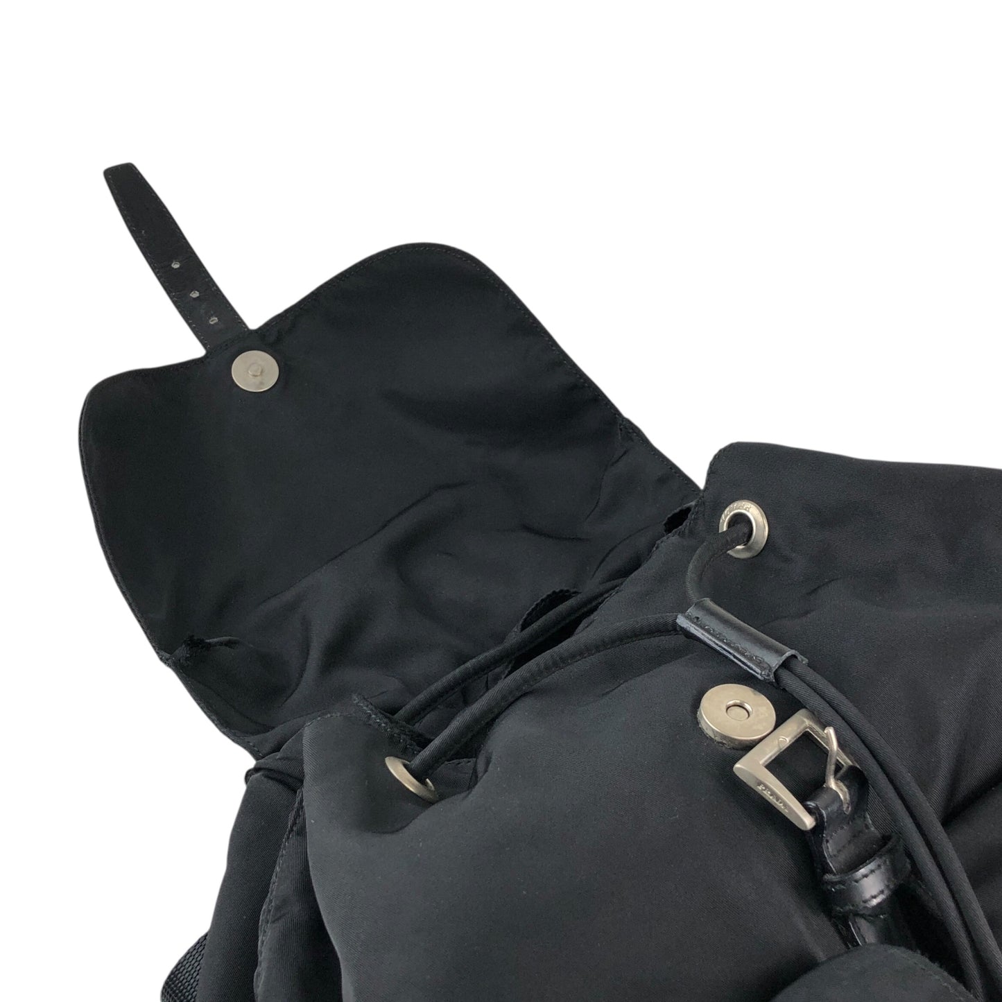 PRADA Tessuto Triangle Logo Front Buckle Backpack Black Vintage ku8tbi