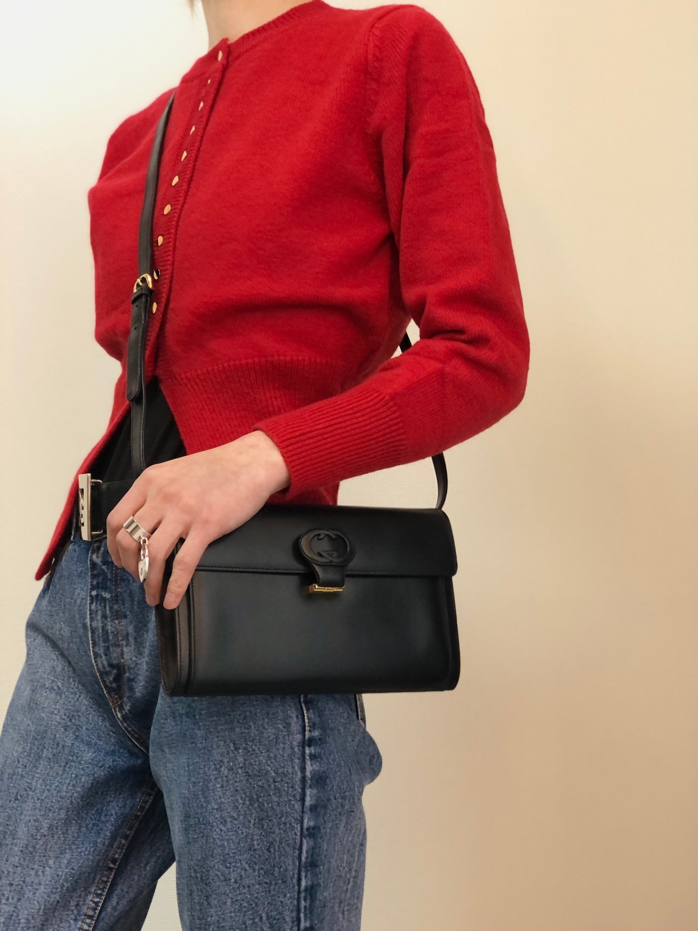 GUCCI GG logo Shoulder bag Black Vintage ugbam2