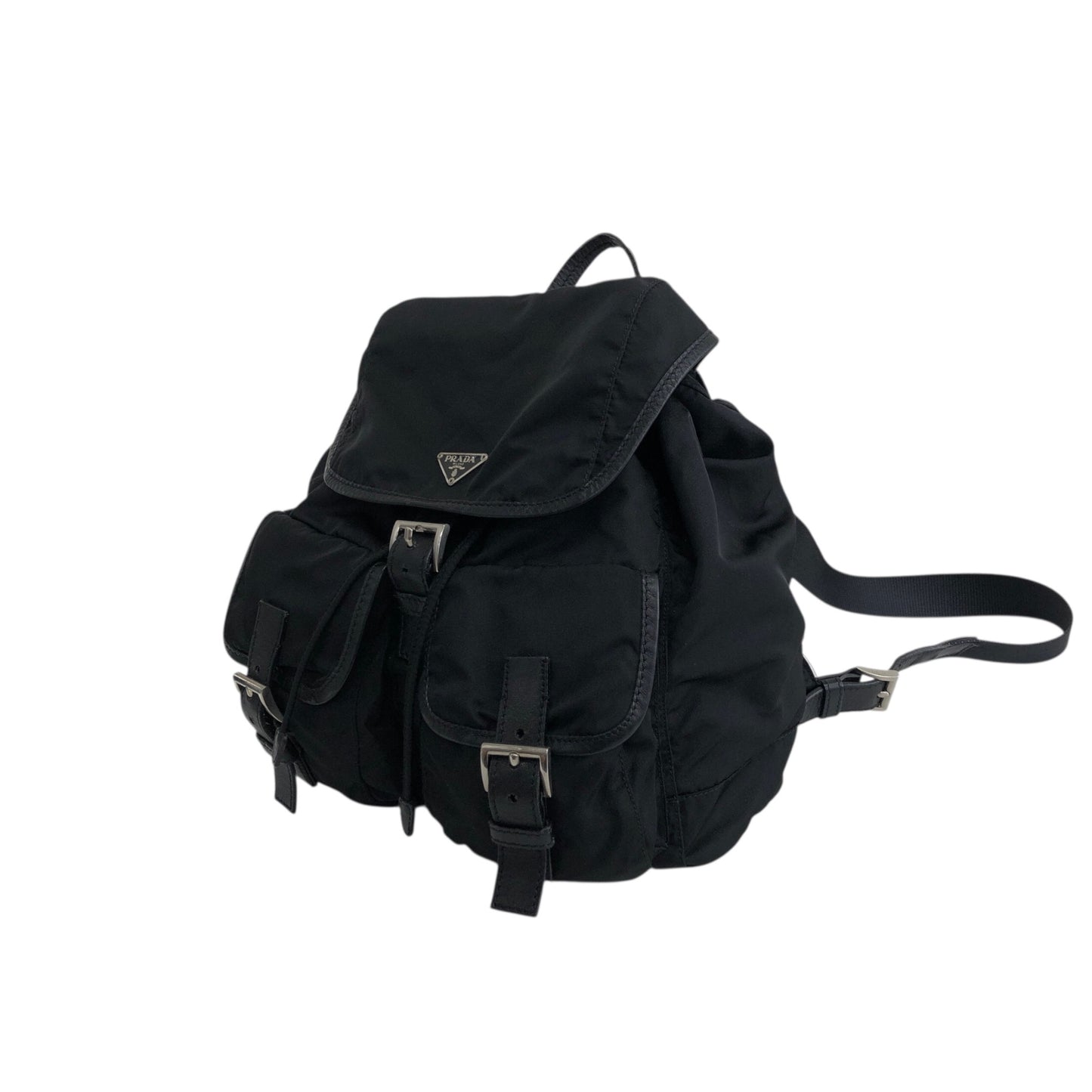PRADA Tessuto Triangle Logo Backpack Black Vintage rj533h