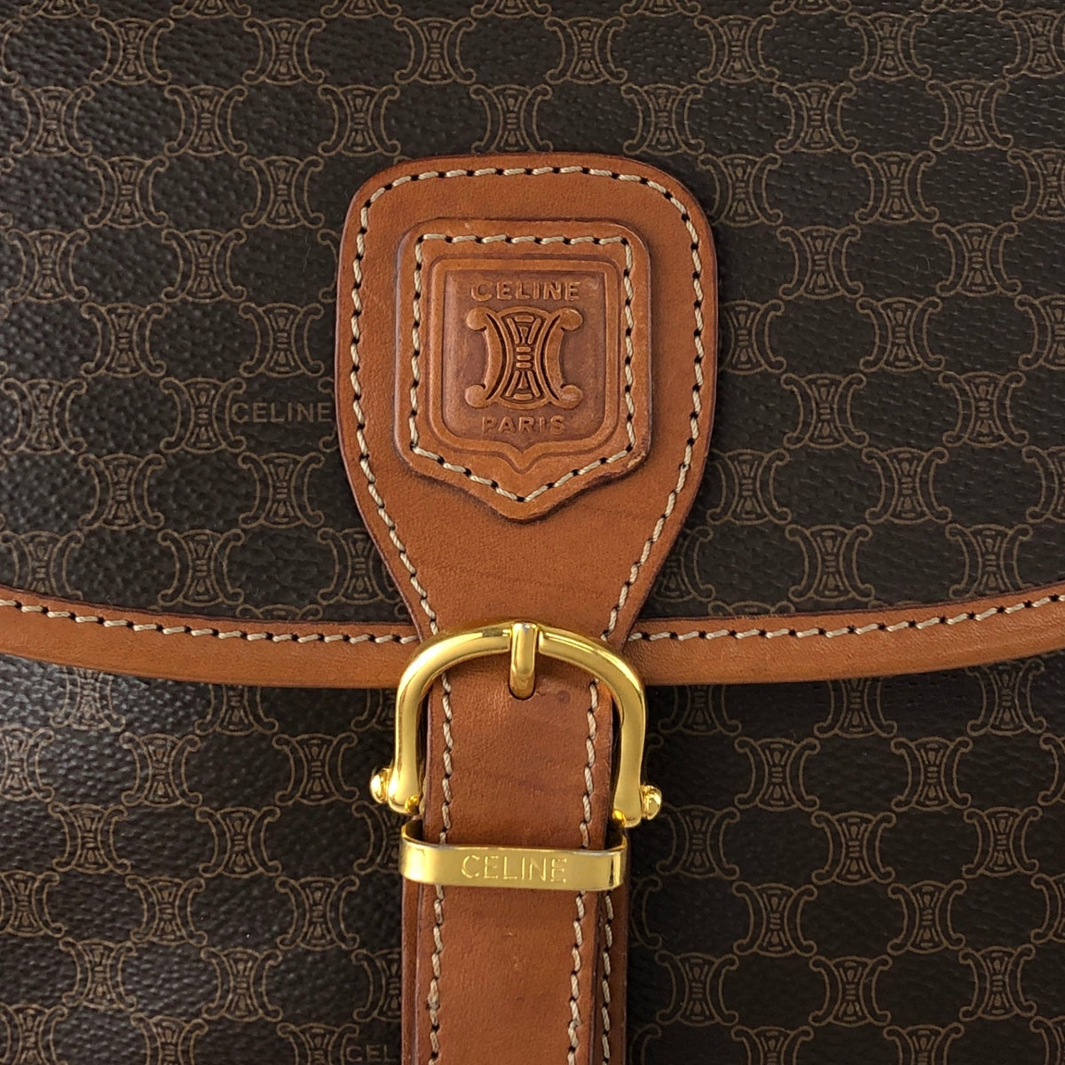 CELINE Macadam Blason Front Buckle Shoulder bag Brown Vintage need42