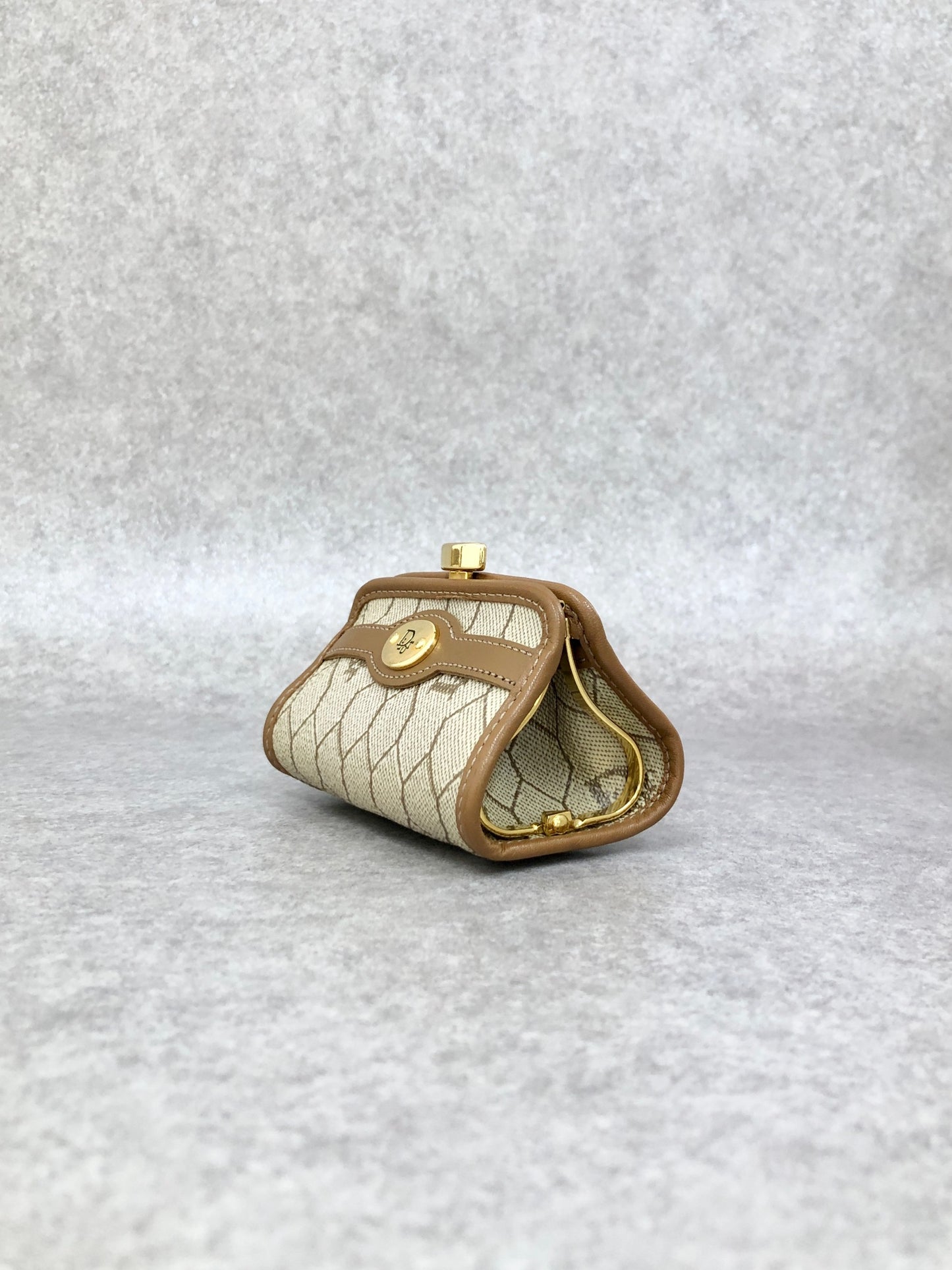 Christian Dior Honeycomb Pattern Logo Metal Clasp Coin Purse Brown Vintage a8fagn