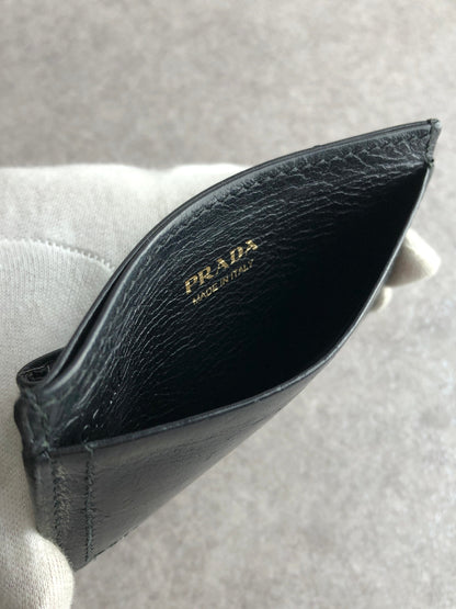 PRADA Logo Ribbon Motif Card holder Black Vintage mcbejz