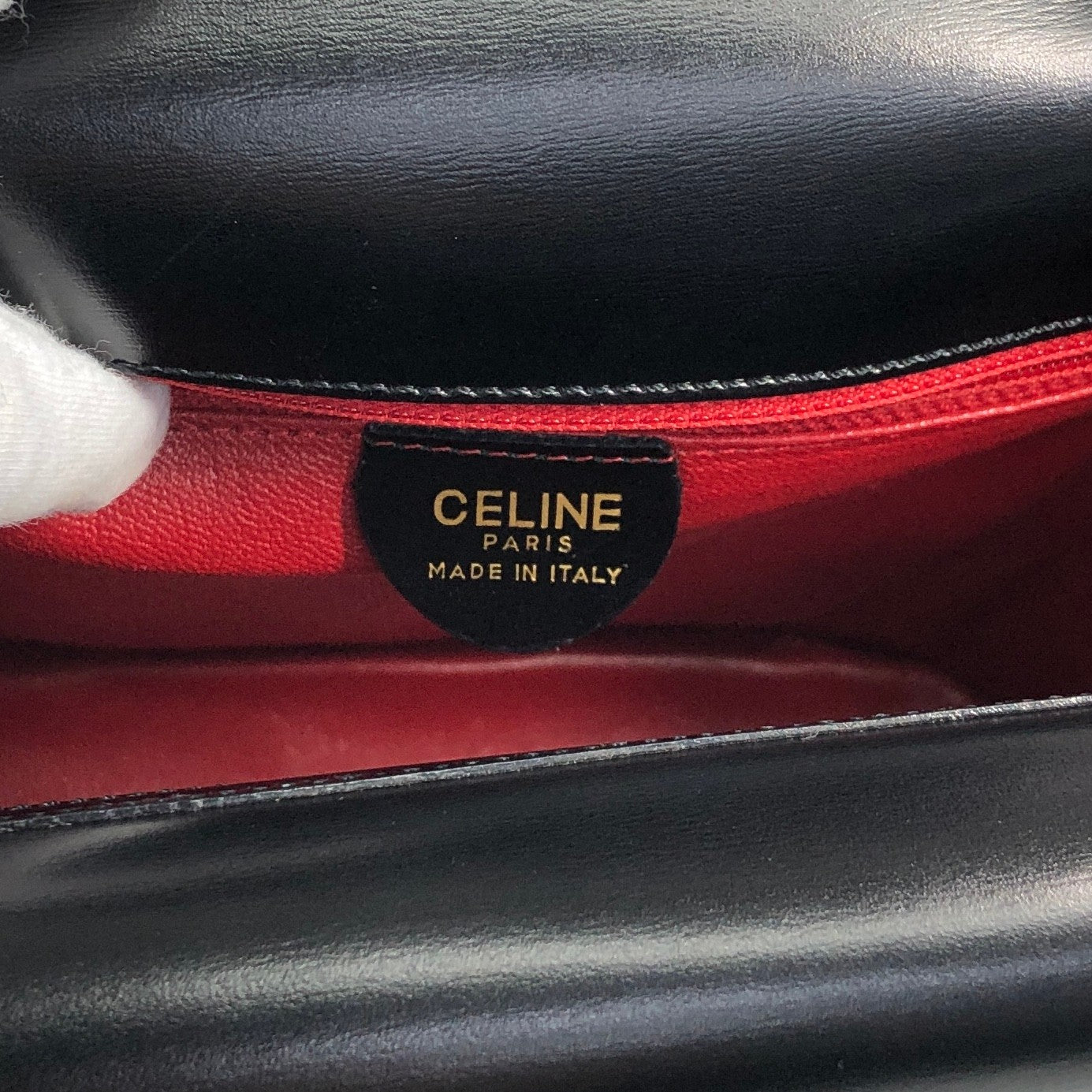 CELINE Gancini Double Flap Handbag Black Vintage j7dwju