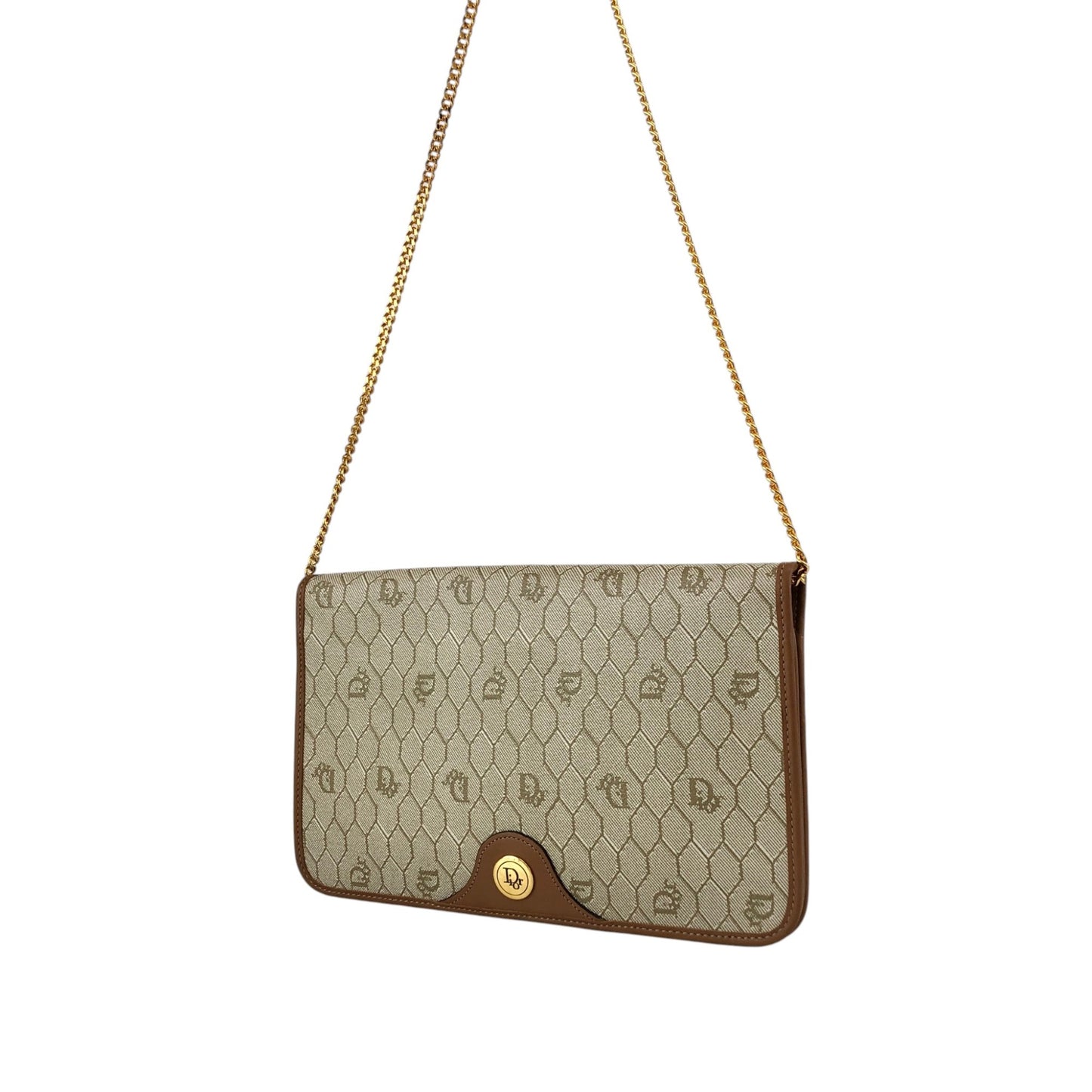 Christian Dior Honeycomb Pattern Chain Shoulder bag Beige Vintage gfhe2x