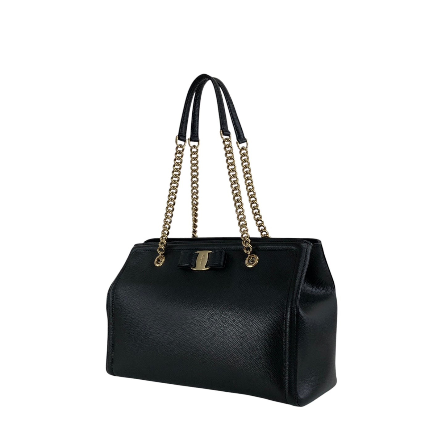 Salvatore Ferragamo Vala Chain Shoulder bag Handbag Black Vintage 3bmif6
