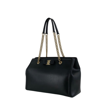 Salvatore Ferragamo Vala Chain Shoulder bag Handbag Black Vintage 3bmif6