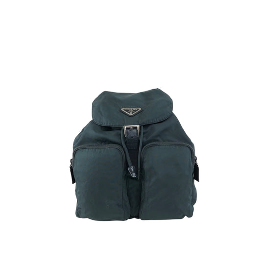 PRADA Tessuto Triangle Logo Double Pocket Backpack Green Vintage 43hn3u