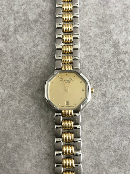 Christian Dior Octagon Watch Silver×Gold D48-203 Vintage timxzz