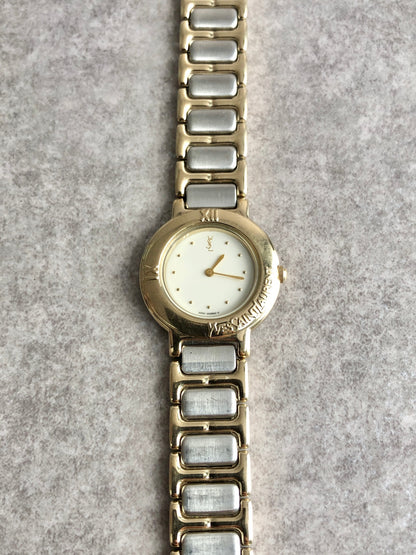 Yves Saint Laurent YSL Logo Quartz Watch Silver×Gold Vintage hjy4bn