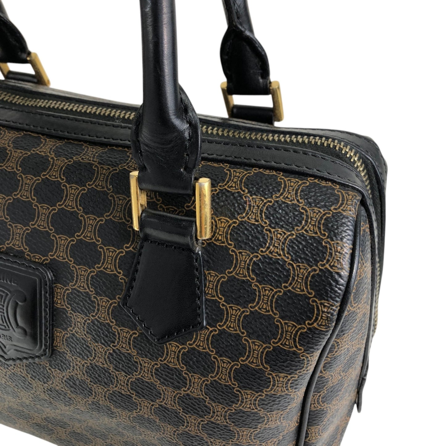 CELINE Macadam Blason Two-way Small Boston bag Shoulder bag Black Vintage d4zwjm