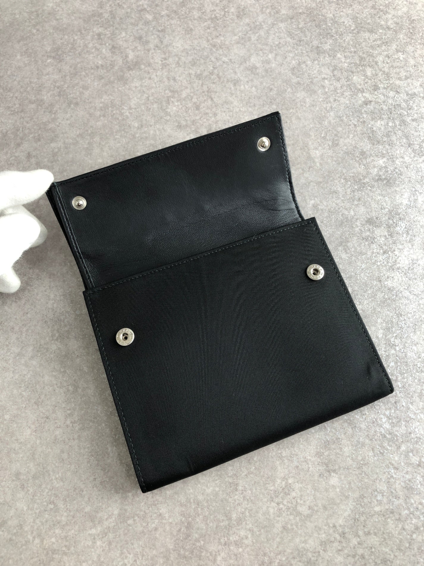 PRADA Logo Button Folded Wallet Black Vintage wsjiiz