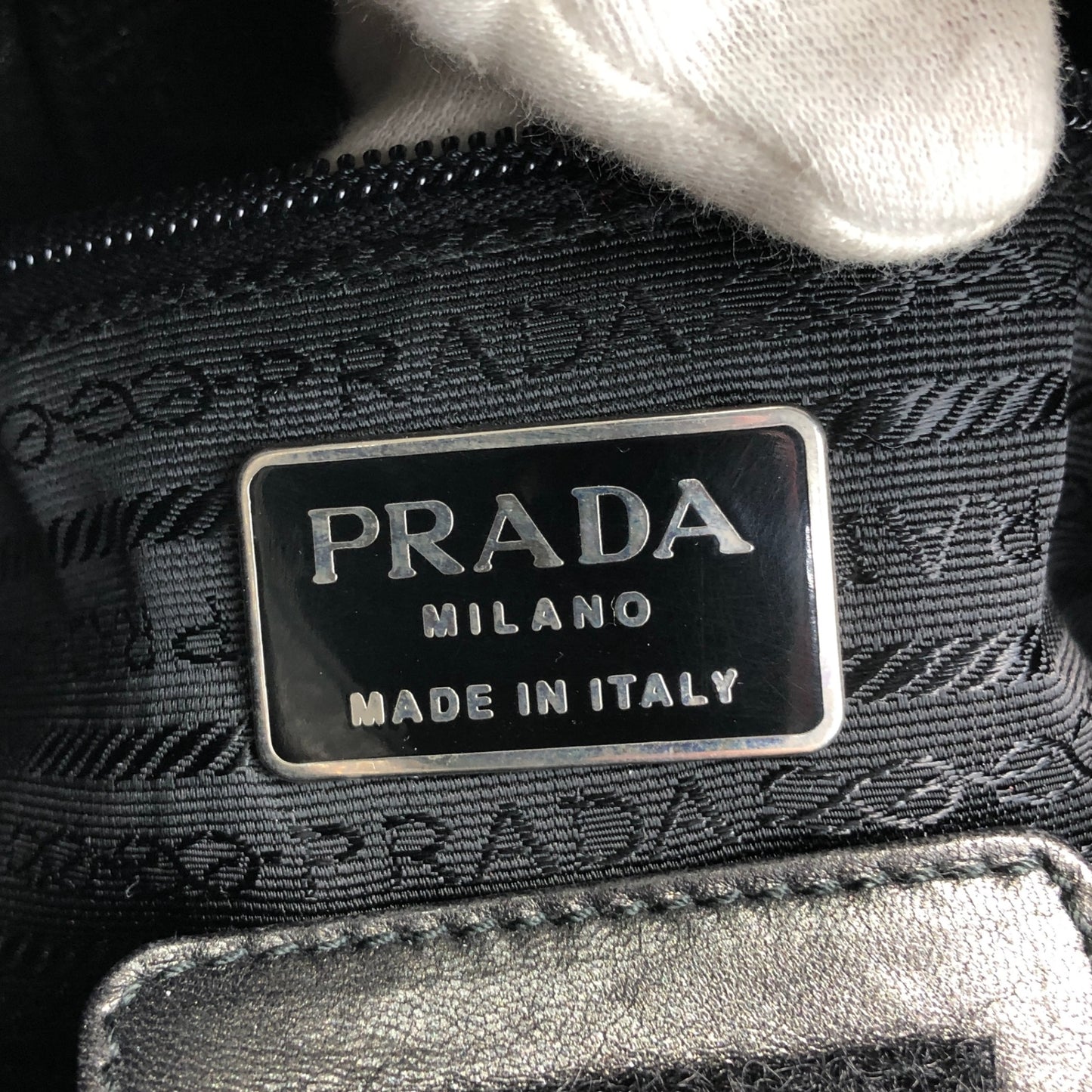 PRADA Logo Embossed Handbag Black Vintage skzrga
