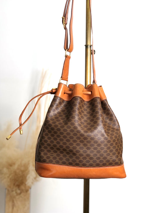 CELINE Macadam Drawstring Shoulder bag Brown Vintage v7knp2