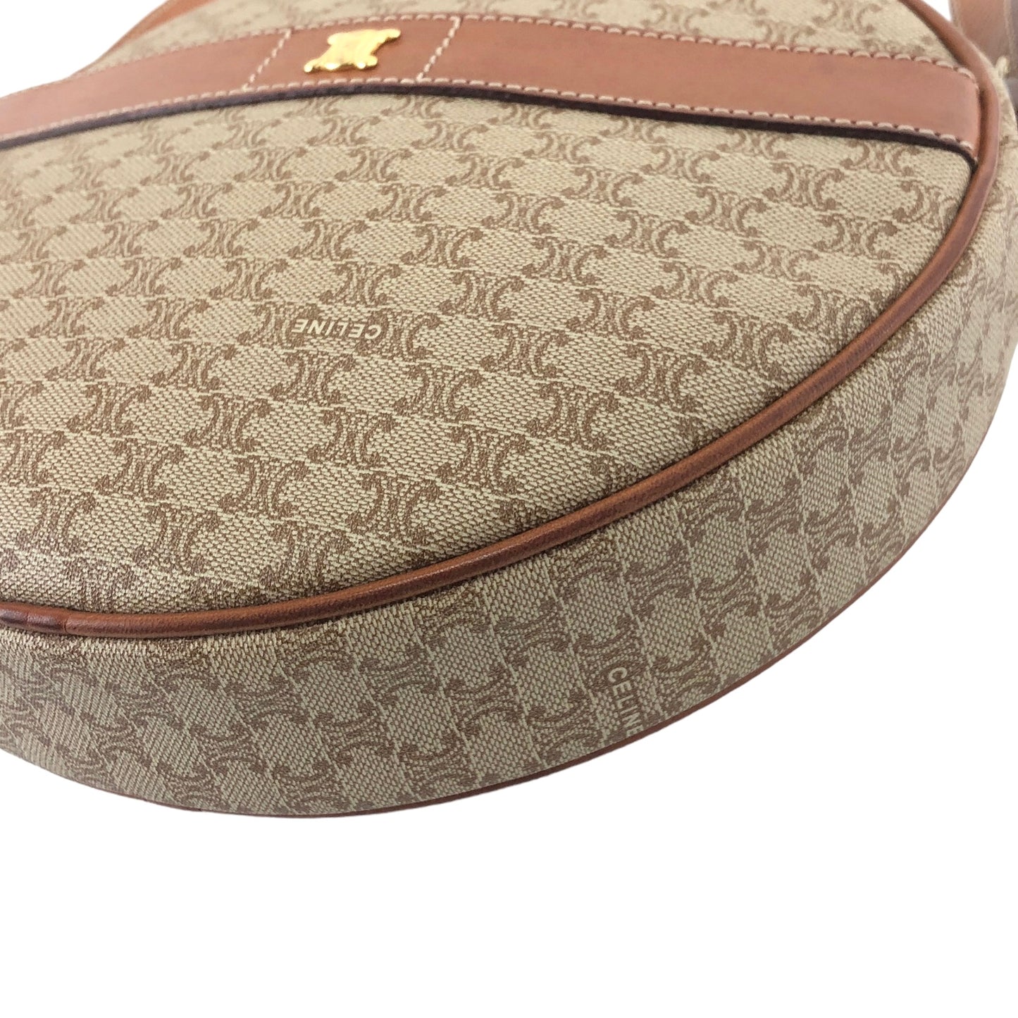 CELINE Macadam Triomphe Round Shoulder bag Beige Vintage re2v22