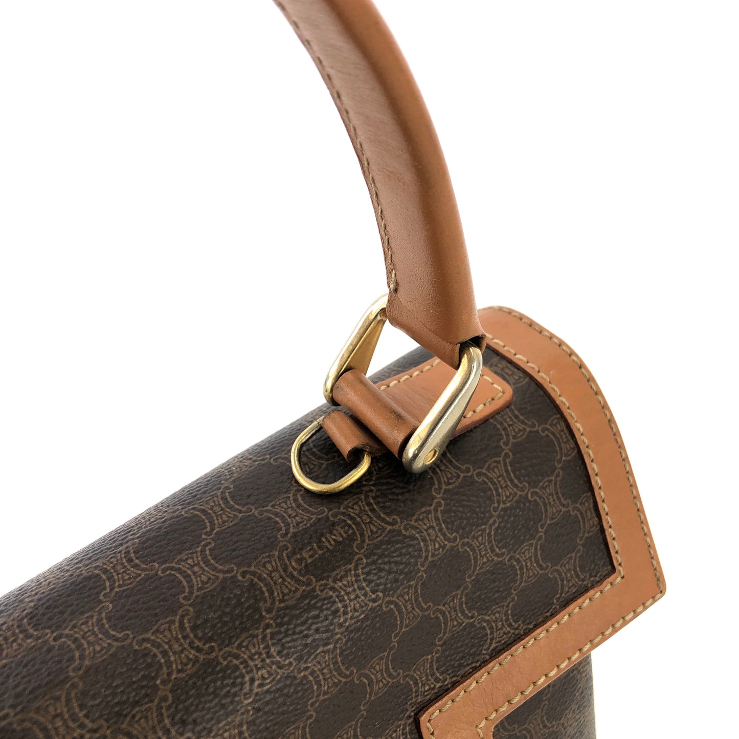 CELINE Macadam Toggle Clasp Two-way Handbag Shoulder bag Brown Vintage 5nzi84