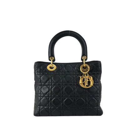 Christian Dior Lady Dior Cannage Charm Handbag Black Vintage 5udh48