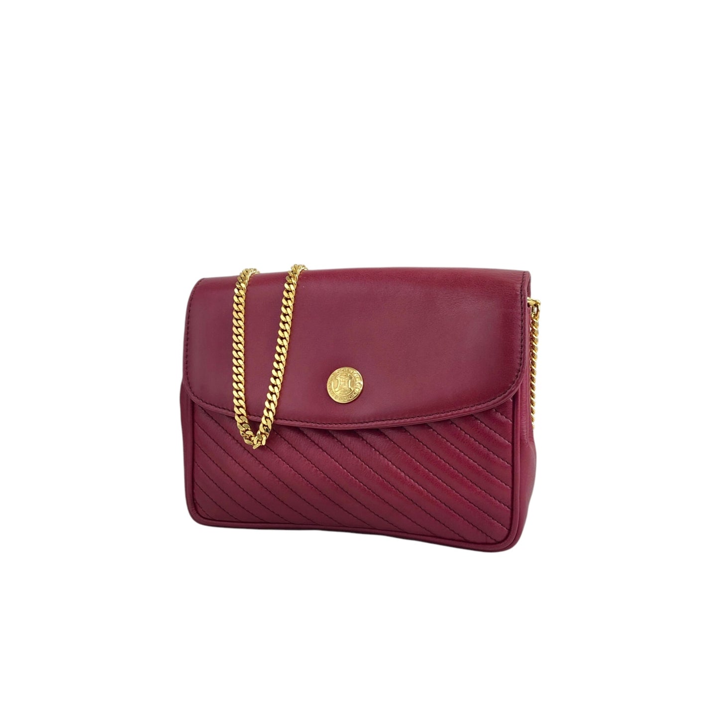 CELINE Blason Chain Shoulder bag Red Vintage vap3df