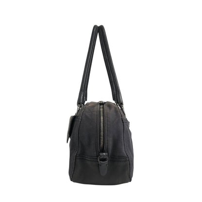 PRADA Triangle Logo Front Pocket Small Boston bag Handbag Black Vintage 7uz66d