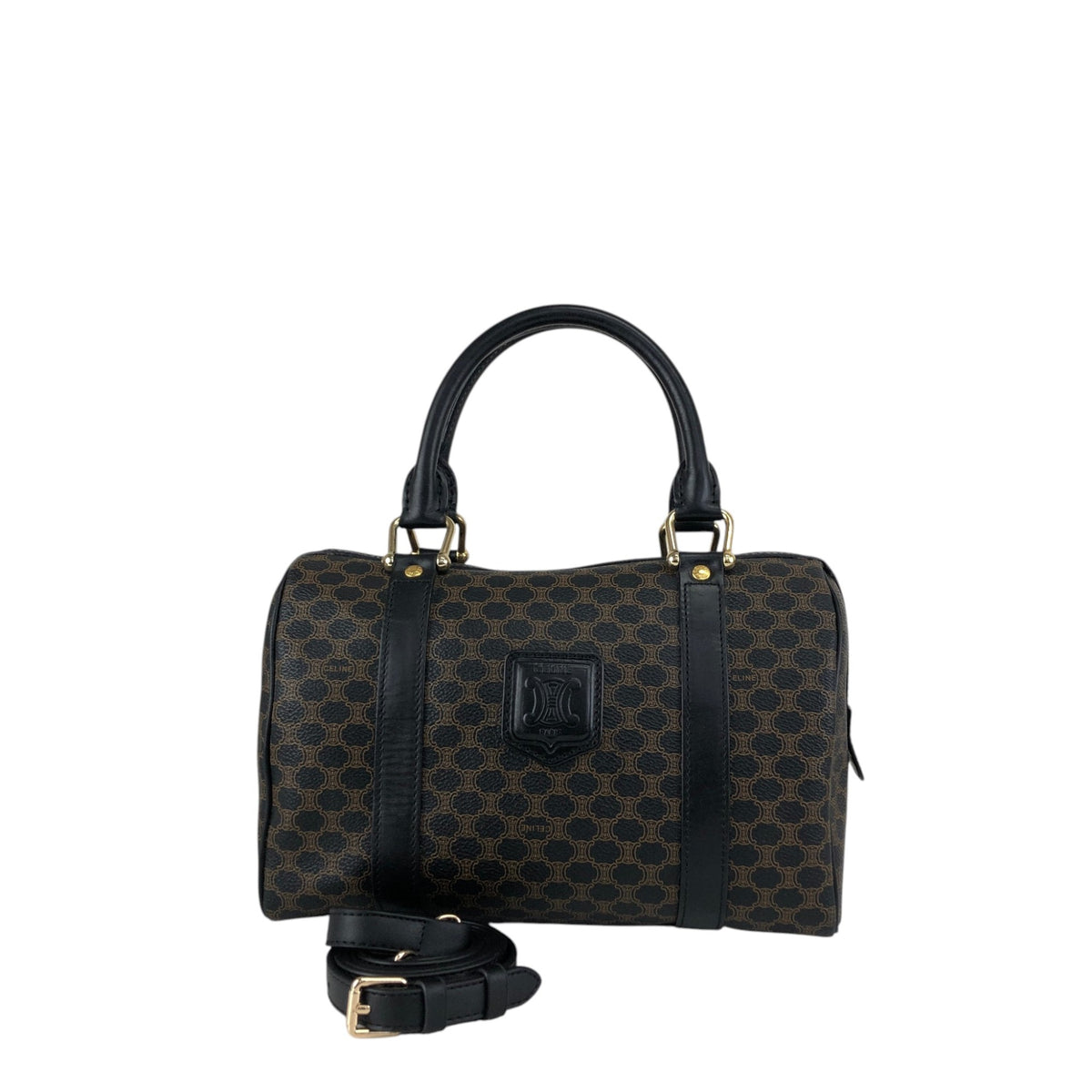 CELINE Macadam Blason Two-way Small Boston bag Shoulder bag Black Vintage anvhd8