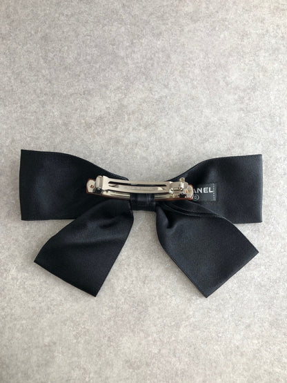 CHANEL Ribbon Barrette Black Vintage 3efxk8