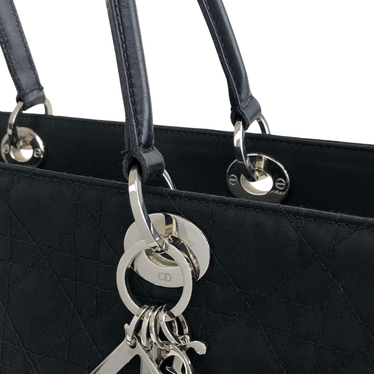 Christian Dior Cannage Logo Charm Handbag Black Vintage bceacw