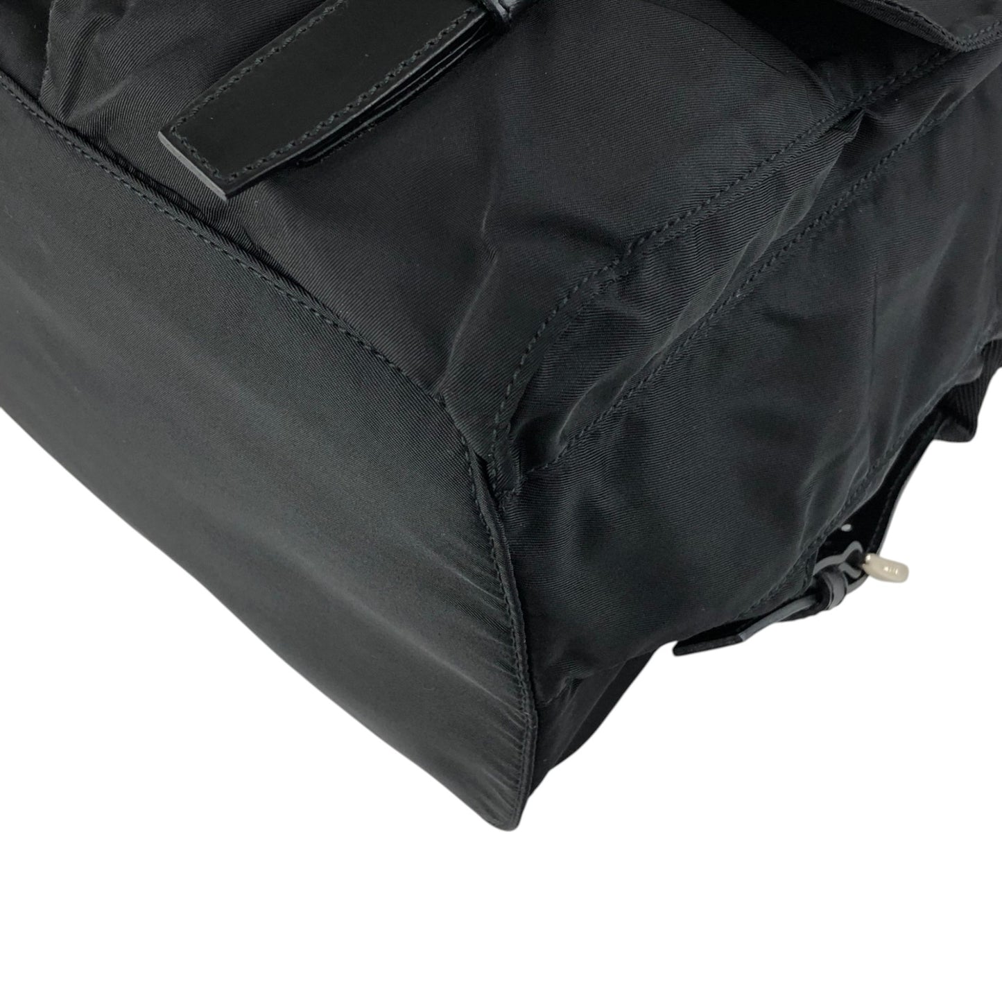 PRADA Tessuto Triangle Logo Front Buckle Double Pocket Backpack Black Vintage 5kjjr2