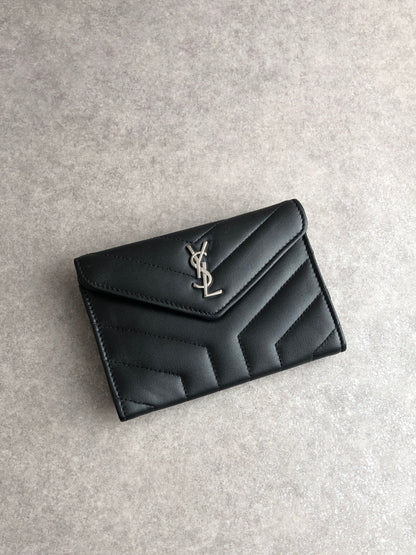 Yves Saint Laurent YSL Logo Bias Stitch Coin Purse Black Vintage 2kycf2