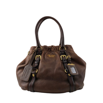 PRADA Logo  Handbag Totebag Brown Vintage  2ssadw