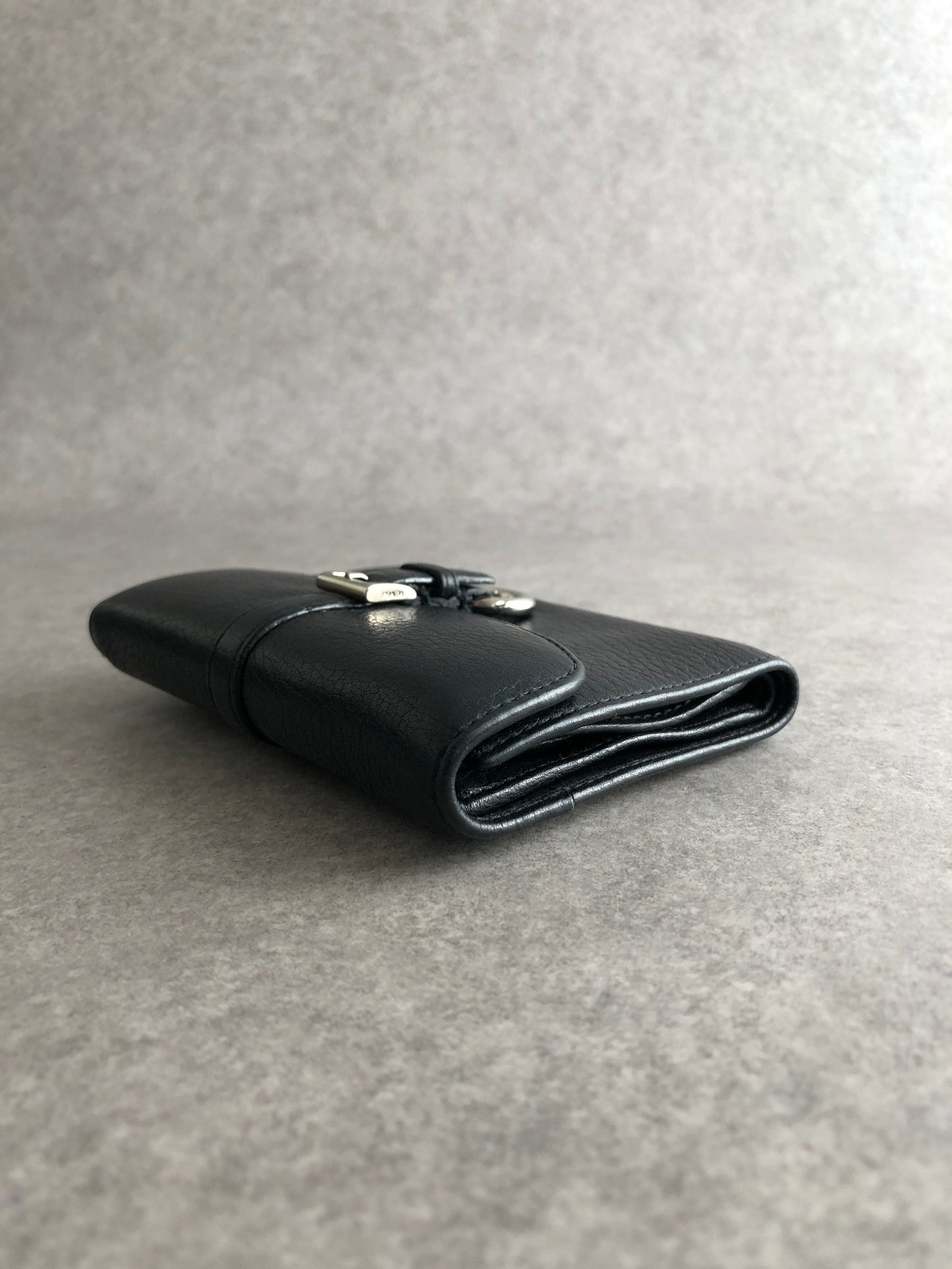 PRADA Buckle Motif Folded Wallet Black Vintage k574bi