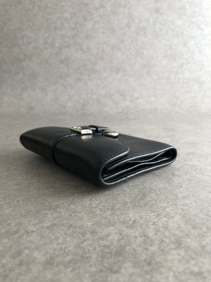 PRADA Buckle Motif Folded Wallet Black Vintage k574bi