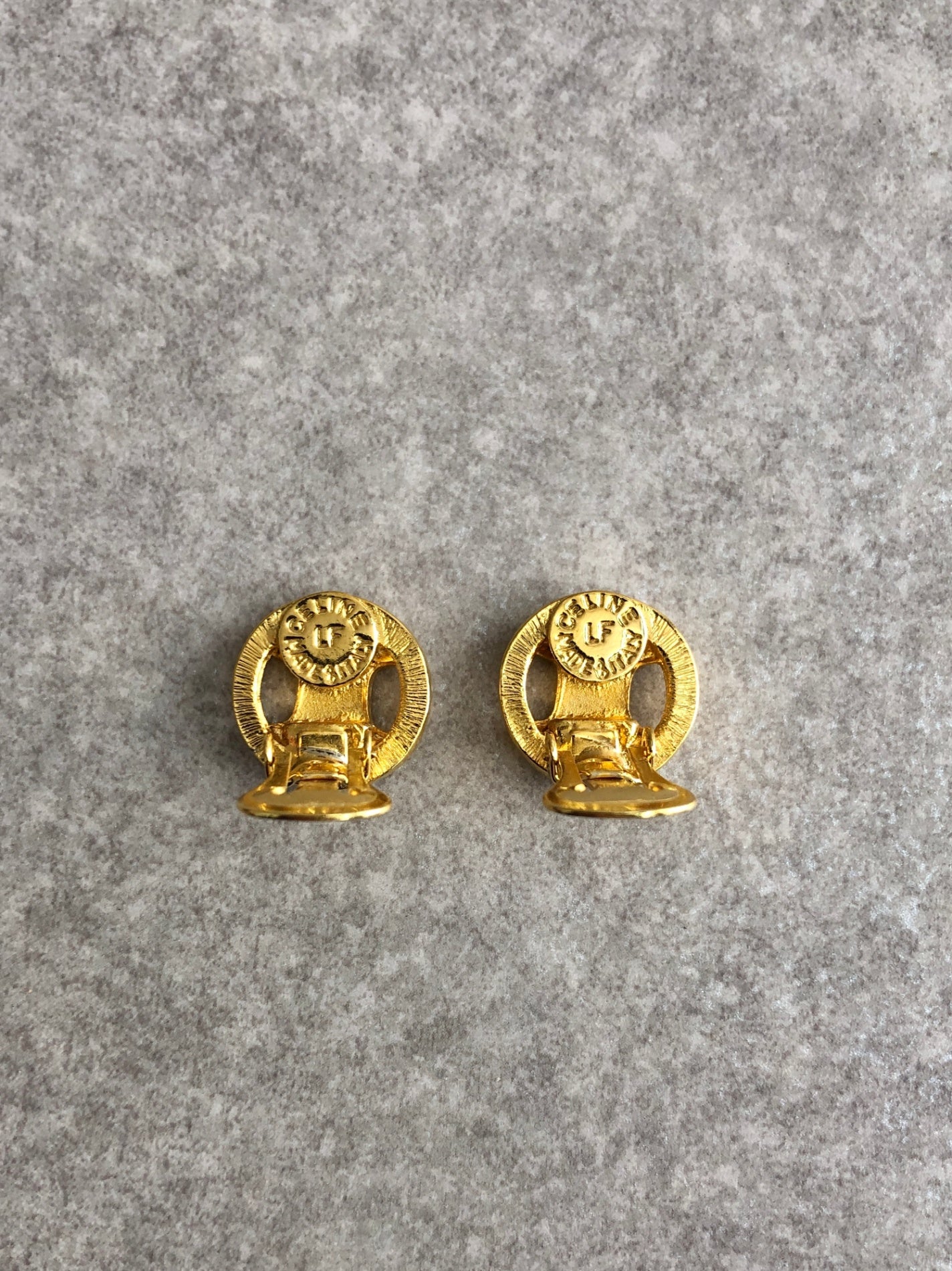 CELINE Blason Earrings Gold Vintage wi7hxx