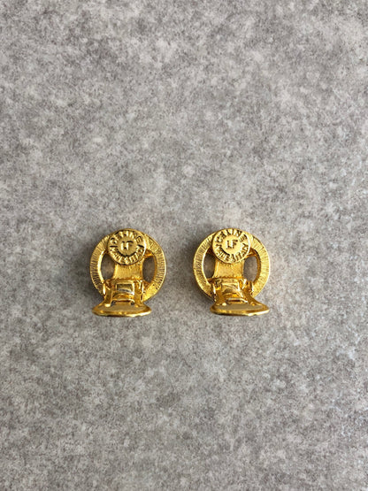 CELINE Blason Earrings Gold Vintage wi7hxx