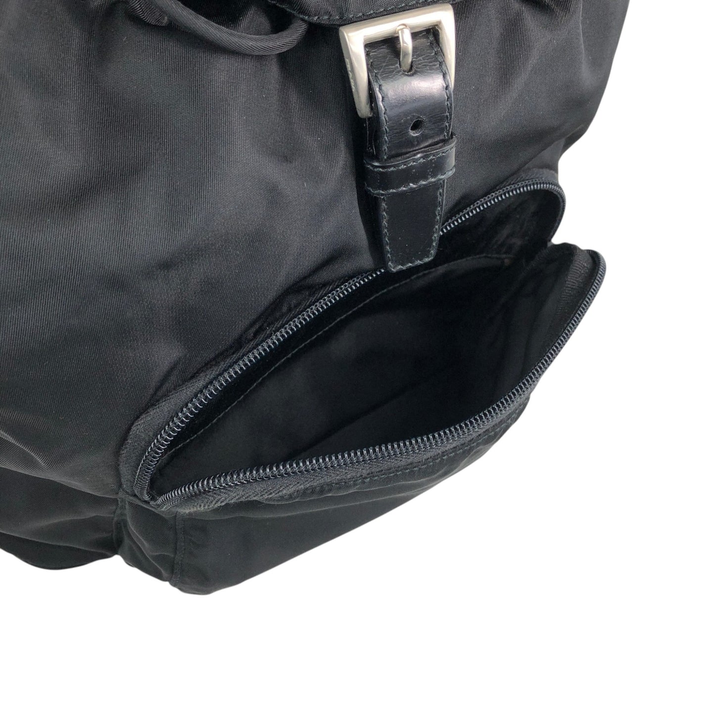 PRADA Tessuto Triangle Logo Front Buckle Backpack Black Vintage ue56ys