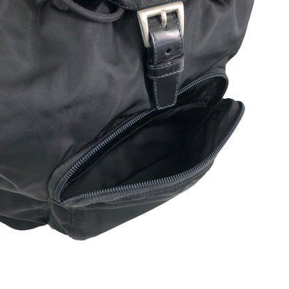 PRADA Tessuto Triangle Logo Front Buckle Backpack Black Vintage ue56ys