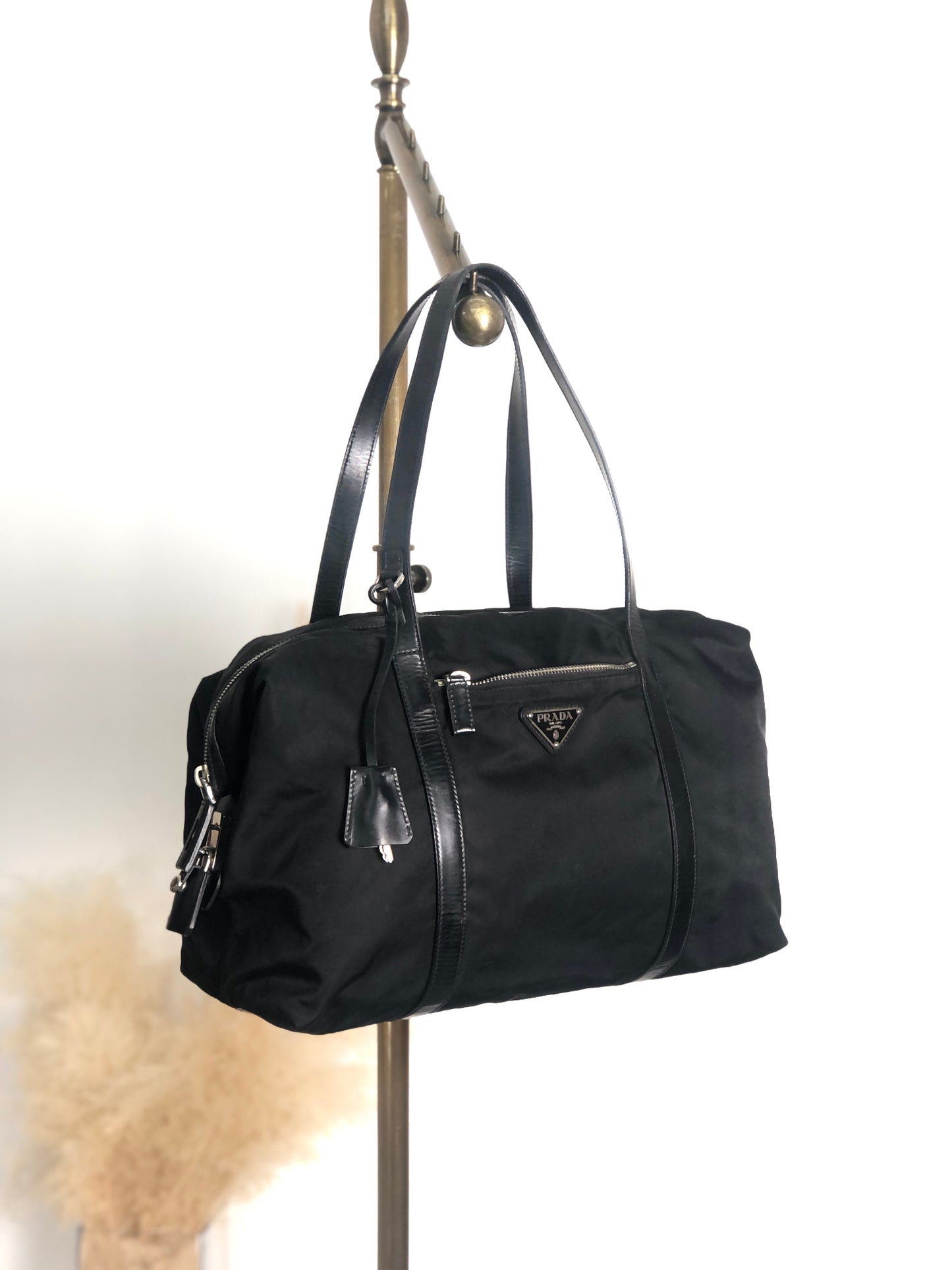 PRADA Tessuto Triangle Logo Padlock Totebag Black Vintage cfbs7r