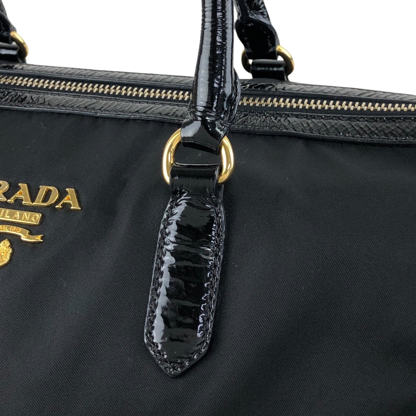 PRADA Logo Handbag Boston bag Black Vintage czrvv6