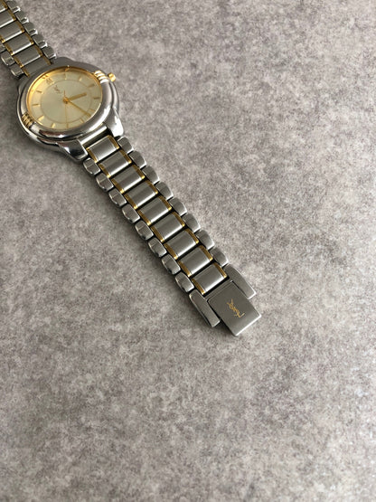 Yves Saint Laurent YSL Logo Quartz Watch Silver 6031-G11246TA Vintage vv2bv3