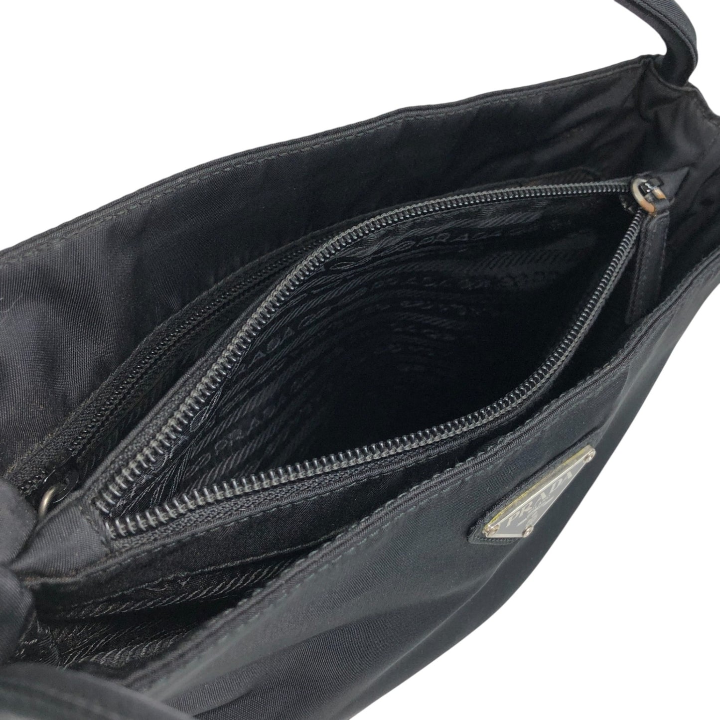 PRADA Tessuto Triangle Logo Handbag Black Vintage niprvk