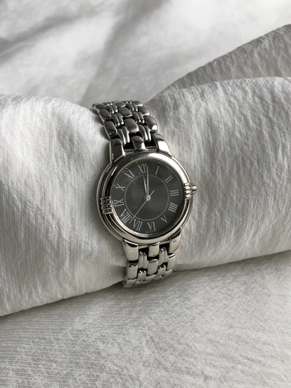 Yves Saint Laurent YSL Logo Quartz Watch Silver 6031-G11866 Vintage xegtmu