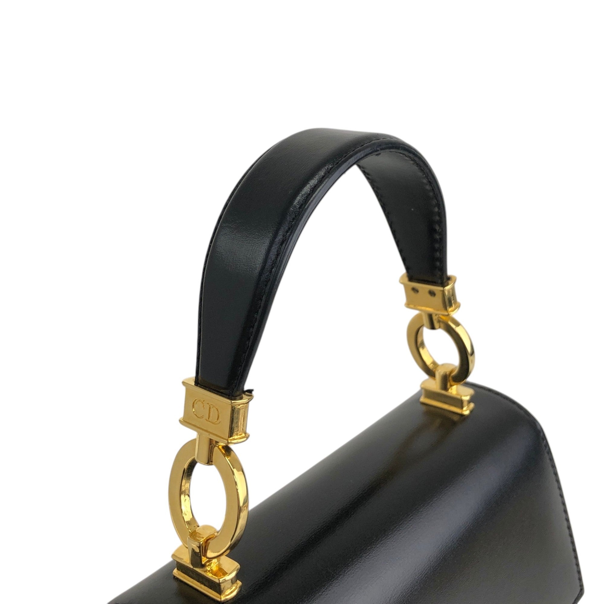 Christian Dior CD Logo Top Handle Handbag Black Vintage bv6834