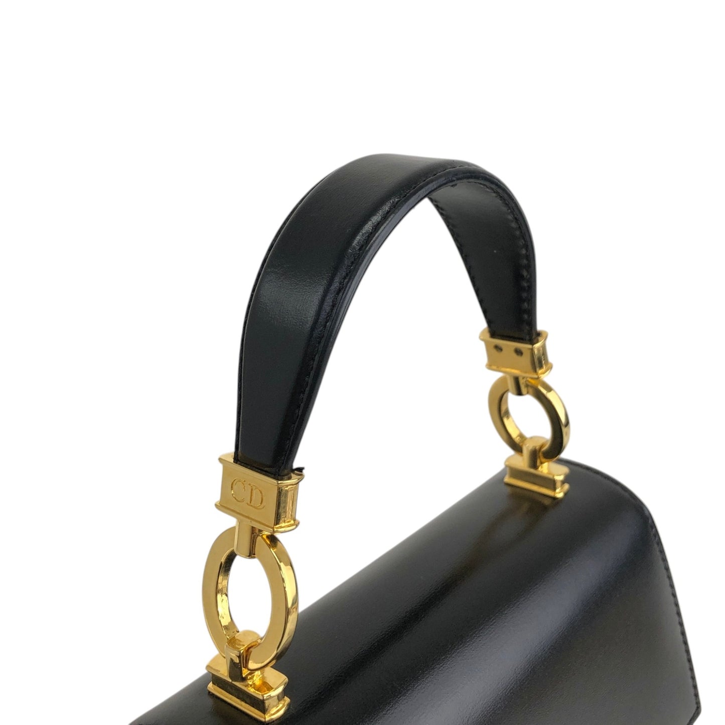 Christian Dior CD Logo Top Handle Handbag Black Vintage bv6834