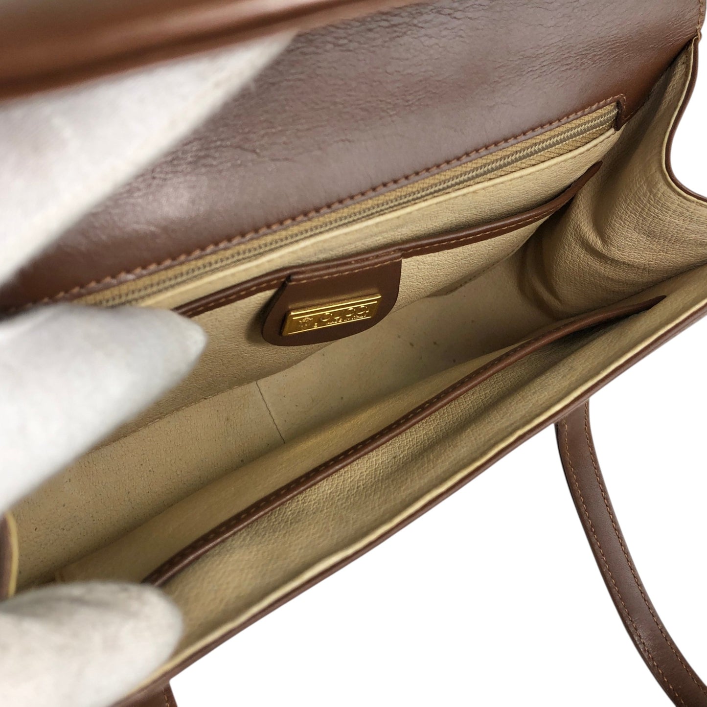 GUCCI GG Flap Handbag Brown Vintage auy3z2